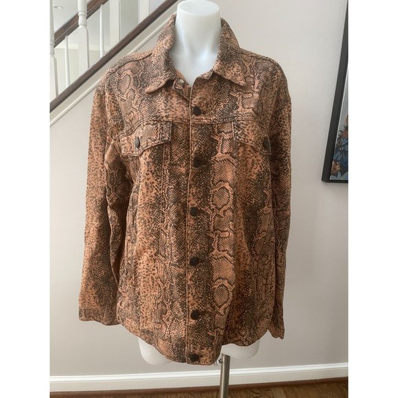 NWT FREE PEOPLE Brown Snake Trucker Jacket - Size XL - Picture 8 of 8